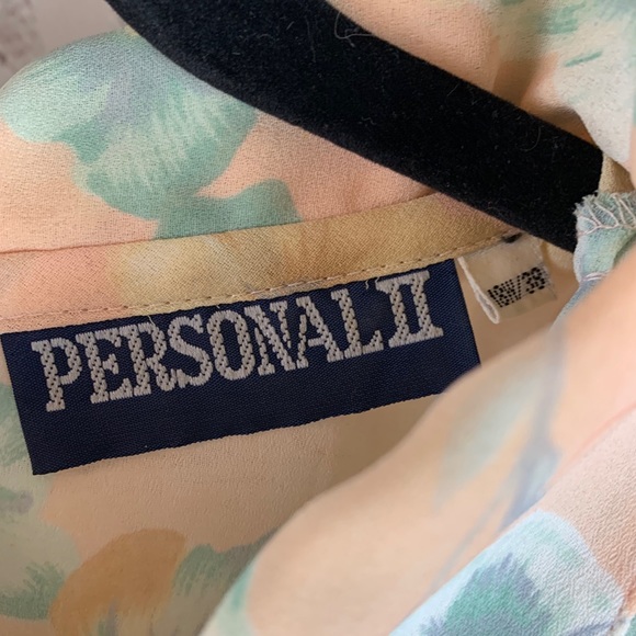 VINTAGE PERSONAL II Blouse Sheer Style with Long Sleeves Peach Floral Design - Picture 15 of 16